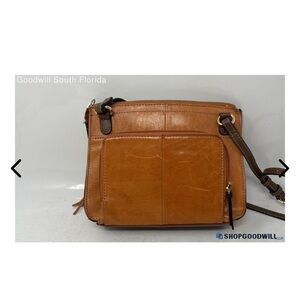 Tignanello Womens Brown Leather Tassel Adjustable Strap Zip Top Crossbody Bag